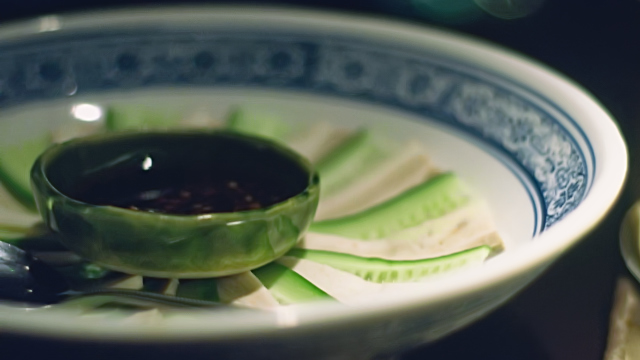 The chilled pork belly with cucumber with a chilli and garlic sauce at Hutong in The Shard London