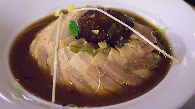 The Phaktseb with pork belly and a mushroom broth